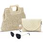 Imagem de Kit 2 Bolsas de Palha Feminina Com Alça Transversal Grande e Pequena + Óculos de Sol com Proteção UV
