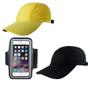 Imagem de Kit 2 Bonés Liso Esportivo Aba Curva Unissex E 1 Braçadeira Para Celular Ideal Para Caminhada, Corrida, Ciclismo