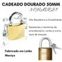 Imagem de Kit 2 Cadeado Grande 50mm Latão Maciço com 3 Chaves Dourado Resistente