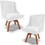 Imagem de Kit 2 Cadeiras Decorativas Sala de Jantar Base Giratória de Madeira Firenze PU Branco Brilho/Natural G19 - Gran Belo