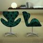 Imagem de Kit 2 Cadeiras Egg Floral Preto e Verde Poltrona Decorativa com Base Giratória