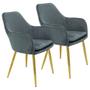 Imagem de Kit 2 Cadeiras Poltrona Lines Base Dourada Recepção Sala Decorativa Suede - Cinza