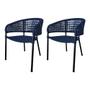 Imagem de Kit 2 Cadeiras Sol Corda Náutica Base em Alumínio Preto/azul Marinho