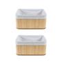 Imagem de Kit 2 Caixa Cesto Retangular Bambu com Tecido Linho 32 x 22cm Organização Casa Premium