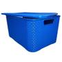 Imagem de Kit 2 Caixa Rattan Organizadora Multiuso Com Tampa 40L Azul