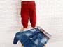 Imagem de Kit 2 Calça Jeans Bebê Infantil Festa Marsala azul   Tam1 ano