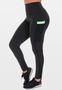 Imagem de Kit 2 Calça Legging Academia Com Bolso Preta Tela Cós Alto Feminina Fitness Verde e Rosa