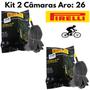Imagem de Kit 2 Câmaras De Ar Pirelli Bicicleta  Aro 26 Bico Grosso 33mm