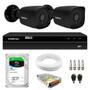 Imagem de Kit 2 Câmeras Tudo Forte Bullet TF 2020 B Black Full HD 1080p Lente 2.8mm Visão Noturna 20M IP66 + DVR Intelbras MHDX 1204 4 Canais + HD SkyHawk 1TB