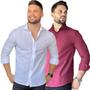 Imagem de Kit 2 Camisas Social Masculina Slim Manga Longa Luxo Premium Moda Estilosa Tradicional Coloridas Algodão e Poliester