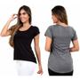 Imagem de Kit 2 Camiseta Blusa Feminina Comprida De Academia Vest leg Preta com o Texto em Cores Sortidas