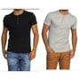 Imagem de Kit 2 Camiseta Henley Canelado Masculina 4 Botões Slim M Curta