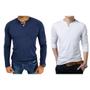 Imagem de Kit 2 Camiseta Henley Masculina Slim Fit 2 Botões Algodão Canelado