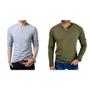 Imagem de Kit 2 Camiseta Henley Masculina Slim Fit 2 Botões Algodão Canelado