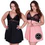 Imagem de Kit 2 Camisola Plus Size Detalhe Renda Bicolor Roupa de Dormir - KIT 2 CAMISOLA SHEYLA 