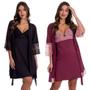 Imagem de KIT 2 Camisolas Amamentação Gestante com Robe Maternidade Pijama Amamentar Estilo Sedutor - V79