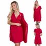 Imagem de KIT 2 Camisolas Amamentação Gestante com Robe Maternidade Vermelho + Rosa Moda de Baixo - ES206-207-V14