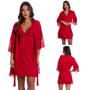 Imagem de KIT 2 Camisolas Amamentação Maternidade Amamentar com Robe Gestante Vermelho + Vinho com Rose Moda de Baixo - V129