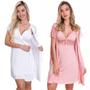 Imagem de KIT 2 Camisolas Amamentação Maternidade com Robe Pós Parto Estilo Sedutor - V08