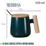 Imagem de Kit 2 Canecas de Café, Chá e Leite de Cerâmica com Lindo Design com Cabo e Tampa em Madeira e Colher Dourada 350ml