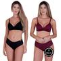 Imagem de Kit 2 Conjunto Conforto Sutiã Bojo Flex e Calcinha Microfibra - c15 KIT 2 MARAVILHA PRETO E VINHO