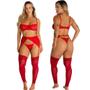 Imagem de Kit 2 Conjunto Feminino Cinta Liga Meia Calça De Perna Lingerie Fantasia De Renda Completo