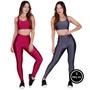 Imagem de Kit 2 Conjunto Fitness 3D Cropped Legging Cintura Alta - KIT 2 BÁRBARA CINZA PINK