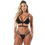 Imagem de Kit 2 Conjunto Gladiador Lingerie Feminino 3 Tiras Strappy Íntimo Renda Sensual Sexy Calcinha Sutiã