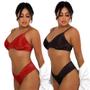 Imagem de Kit 2 Conjunto Lingerie Feminino Com Arco Sem Bojo De Renda Calcinha E Sutiã Moda Íntima Linha Noite