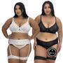 Imagem de Kit 2 Conjunto Lingerie Plus Size Sutiã sem Bojo e Perneira Sensual - KIT 2 AMÉLIA PRETO E BRANCO