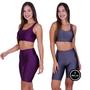 Imagem de Kit 2 Conjunto Top com Bojo e Bermuda Fitness 3D- c15 KIT 2 CONJUNTO BRUNA CINZA E ROXO