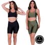 Imagem de Kit 2 Conjunto Top e Bermuda 3D Academia Fitness Bruna PRETO E VERDE MUSGO