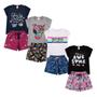 Imagem de Kit 2 Conjunto Verão Infantil Juvenil Feminino Blusinha e Shorts em Algodão + Cotton Roupa Menina Tamanhos 10 12 14 16