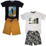 Imagem de Kit 2 Conjuntos Verão Infantil Juvenil Masculino Camiseta reforço na gola e Bermuda Moletinho cadarço Roupa Menino Tamanhos 10 12 14 16