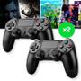 Imagem de Kit 2 Controles Joystick Manete Compativel  Ps4 Sem Fio PC Wireless Bluetooth Recarregavel Presente dia das Crianças