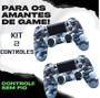 Imagem de Kit 2 Controles Sem Fio Compativel Ps 4 Pc Gamer Joystick Manete Camuflado Doubleshock