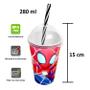 Imagem de Kit 2 Copos Spider-Man Aranha com Canudo e Tampa Infantil