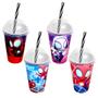 Imagem de Kit 2 Copos Spider-Man Aranha com Canudo e Tampa Infantil