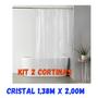 Imagem de Kit 2 Cortina para Box de Banheiro Cristal Ganchos Plástico 100% POLIETILENO PERFETTO 1,38m x 2,00m