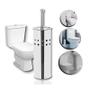 Imagem de Kit 2 Escovas Sanitária Vassoura Vaso Aço Inox Suporte Banheiro