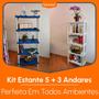 Imagem de Kit 2 Estante Organizador Prateleira Modular Colorida Resistente 5 & 3 Andares Casa Salão Escritório