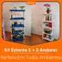 Imagem de Kit 2 Estante Organizador Prateleira Modular Colorida Resistente 5 & 3 Andares Salão Brinquedo Quarto Escritório Cozinha