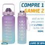 Imagem de Kit 2 Garrafa De Água Squeeze Motivacional Com Adesivos 2 Litros + 900ml Para Academia Viagem Escola