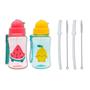 Imagem de Kit 2 garrafinhas infantil 400 ml buba com 2 canudos extra reposição retrátil silicone