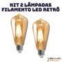 Imagem de Kit 2 Lâmpada Filamento Led Retrô Decoração Vintage 4w Quente St64 Soquete Bocal E27