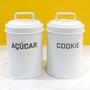 Imagem de Kit 2 Latas de Açúcar e Biscoitos Cookies Pote Branco - NH