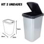 Imagem de Kit 2 Lixeira Retangular 9 Litros Metalizada Cesto De Lixo Com Tampa Click Banheiro Cozinha Pia