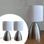 Imagem de Kit 2 Luminária Abajur de Mesa Bojudo Escovado Com Cúpula algodão Para Cama, Quarto, Sala, Casa, Corredor e Escritórios
