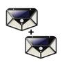 Imagem de KIT 2 Luminária Refletor LED Energia Solar 100 LED Sensor Presença Sem fio Extra Forte Parede Branca Externa Jardim Rua