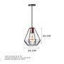 Imagem de Kit 2 Lustre Pendente Interno Aramado Cristal 24Cm Preto